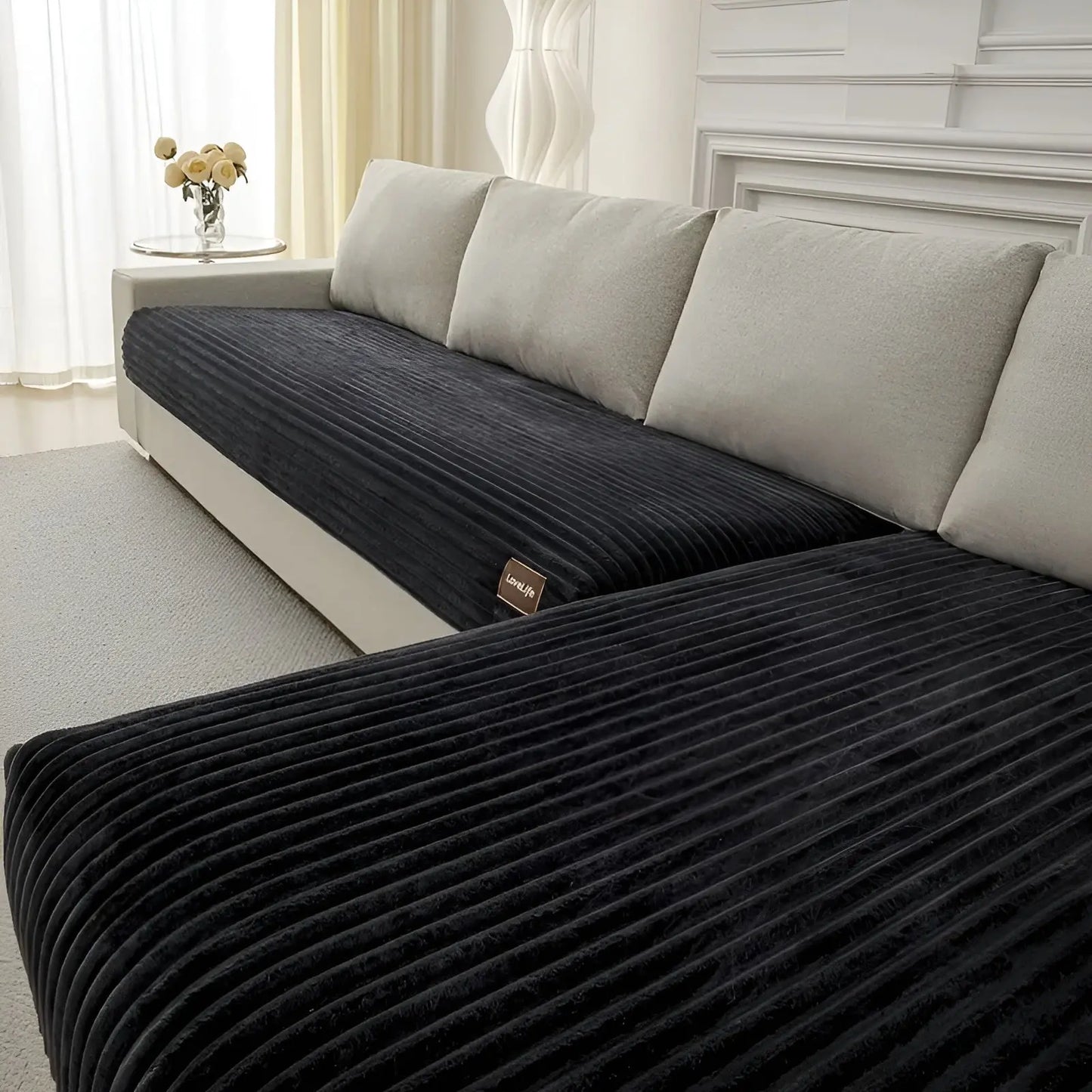 Sofa Cover Ribbed Plush Non-Slip Back & Machine Washable