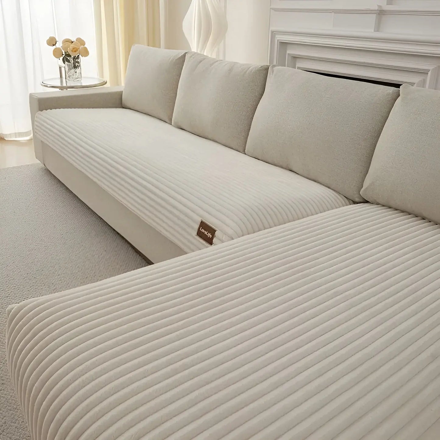 Sofa Cover Ribbed Plush Non-Slip Back & Machine Washable