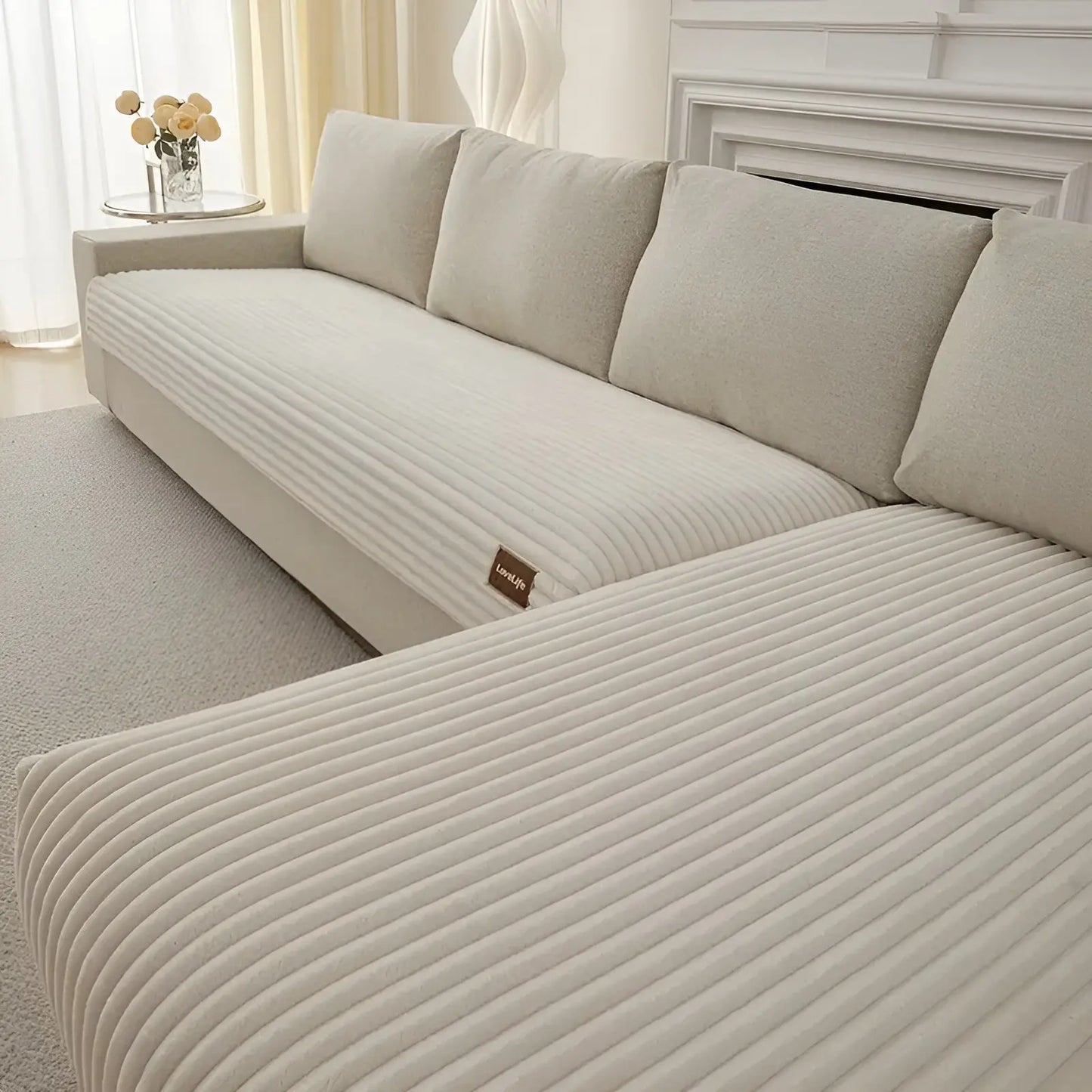 Sofa Cover Ribbed Plush Non-Slip Back & Machine Washable