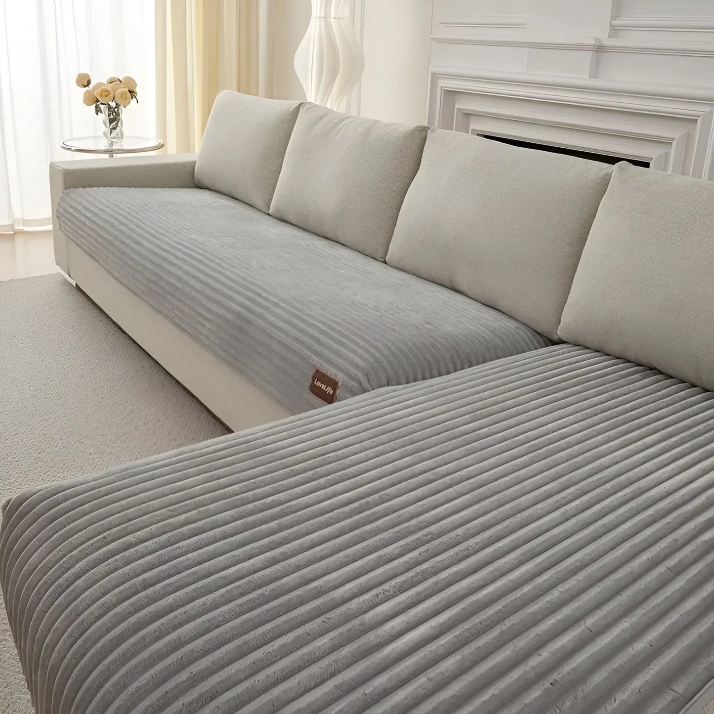 Sofa Cover Ribbed Plush Non-Slip Back & Machine Washable