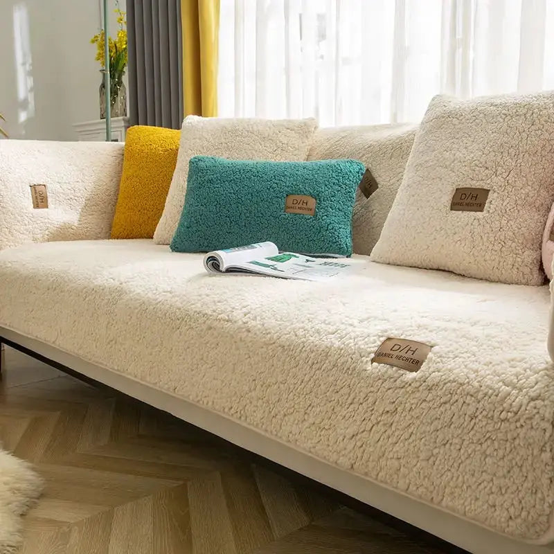 Sofa Slipcover Wool Fabric Stain Protection Tuck-In Non-Slip
