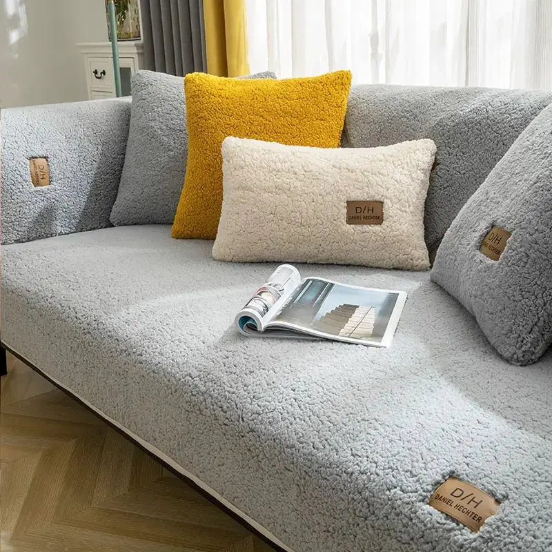Sofa Slipcover Wool Fabric Stain Protection Tuck-In Non-Slip
