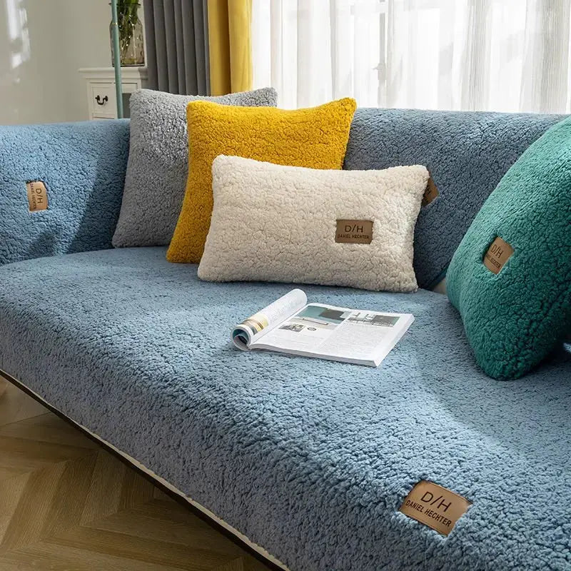 Sofa Slipcover Wool Fabric Stain Protection Tuck-In Non-Slip