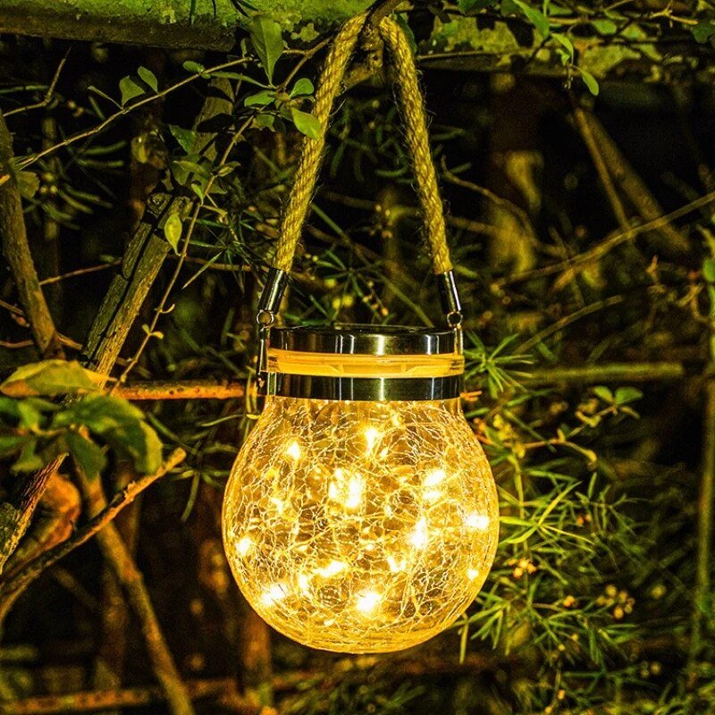 Solar Garden Lantern Crackled Glass 10-Hour Runtime