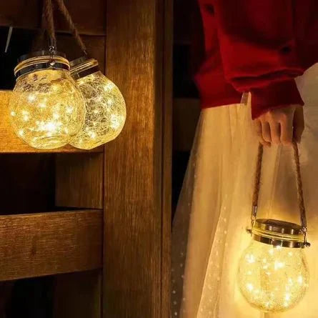 Solar Garden Lantern Crackled Glass 10-Hour Runtime