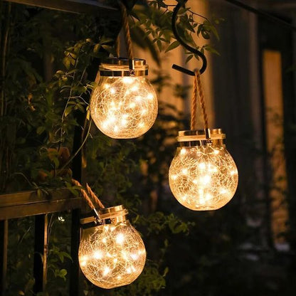 Solar Garden Lantern Crackled Glass 10-Hour Runtime