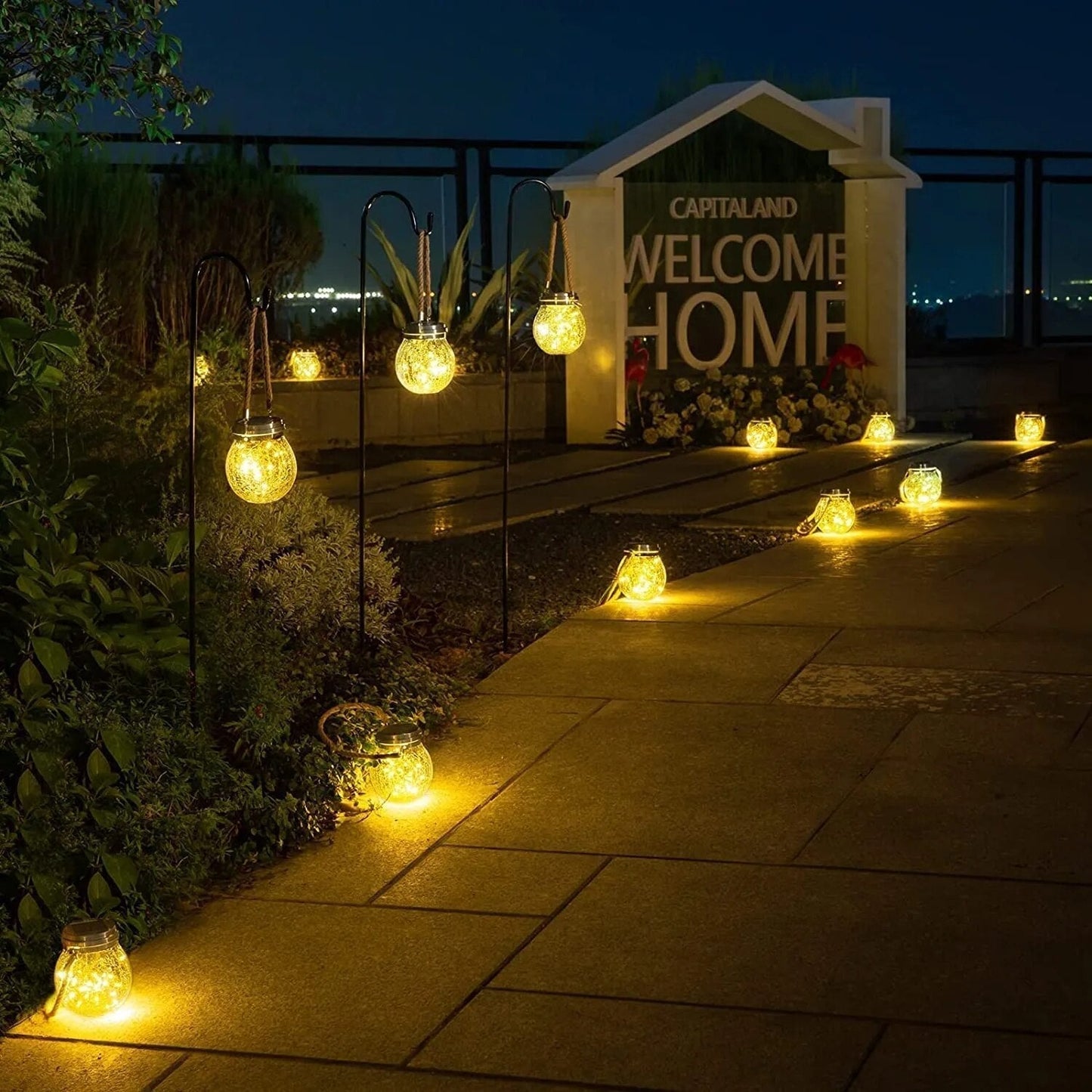 Solar Garden Lantern Crackled Glass 10-Hour Runtime