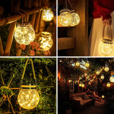 Solar Garden Lantern Crackled Glass 10-Hour Runtime