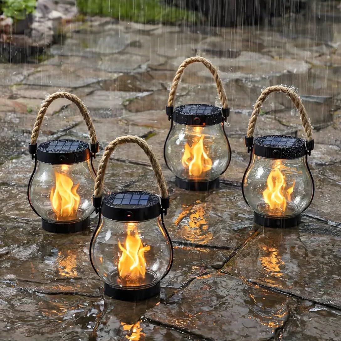 Solar Garden Lantern Flickering Flame 12-Hour Runtime
