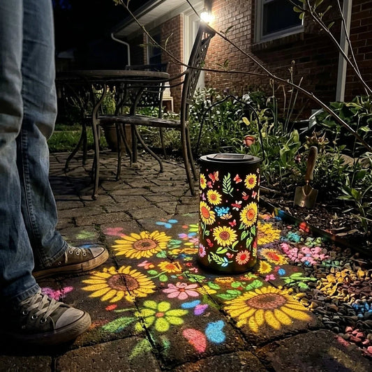 Solar Garden Lantern Floral Projection Weatherproof Metal