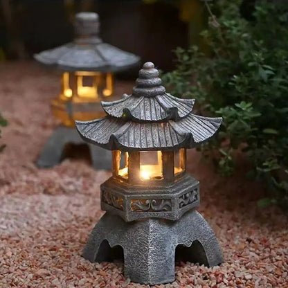 Solar Garden Lantern Pagoda Style Weather-Resistant Resin