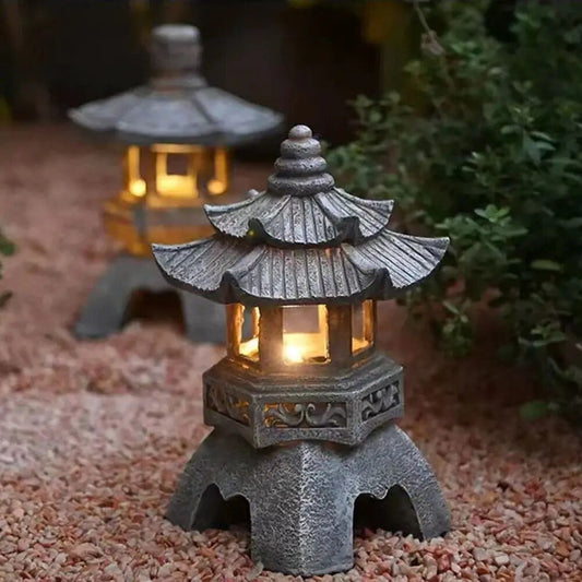 Solar Garden Lantern Pagoda Style Weather-Resistant Resin