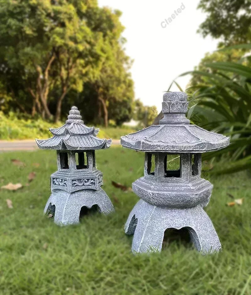 Solar Garden Lantern Pagoda Style Weather-Resistant Resin