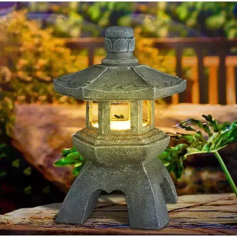 Solar Garden Lantern Pagoda Style Weather-Resistant Resin