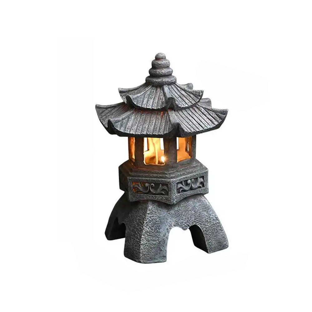 Solar Garden Lantern Pagoda Style Weather-Resistant Resin
