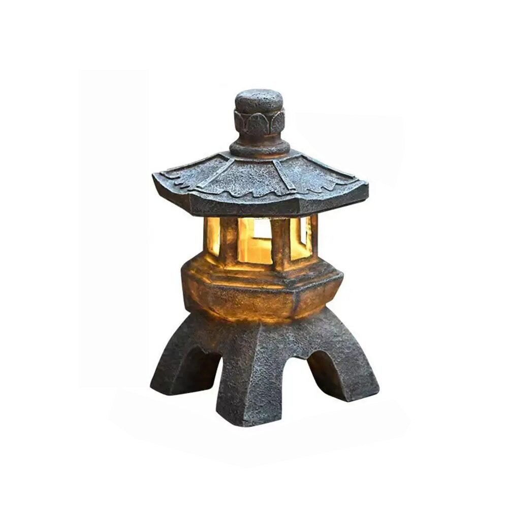 Solar Garden Lantern Pagoda Style Weather-Resistant Resin