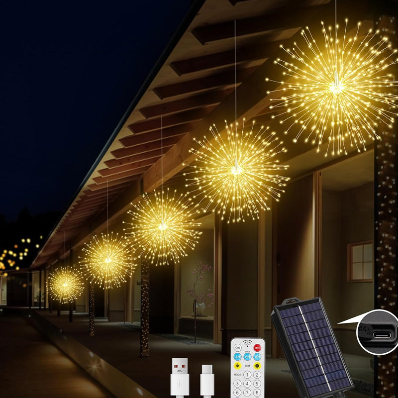 Solar Garden Light Set Copper Wire Firework LEDs & Remote