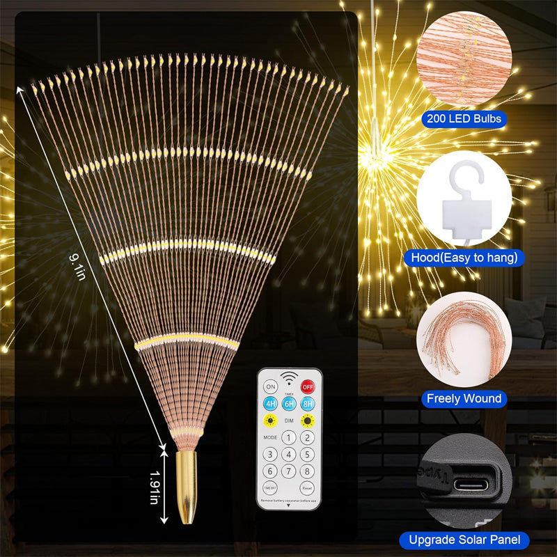 Solar Garden Light Set Copper Wire Firework LEDs & Remote