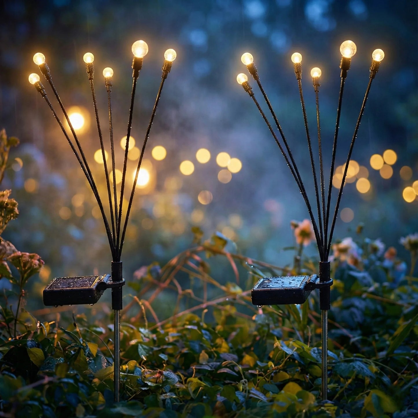 Solar Garden Stake Lights Starburst Effect Warm White Dusk Sensor