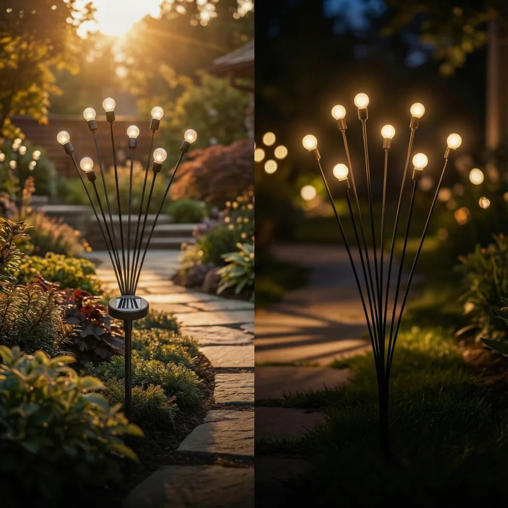 Solar Garden Stake Lights Starburst Effect Warm White Dusk Sensor