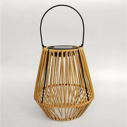Solar Lantern Rattan Look Warm LED Automatic Dusk Sensor
