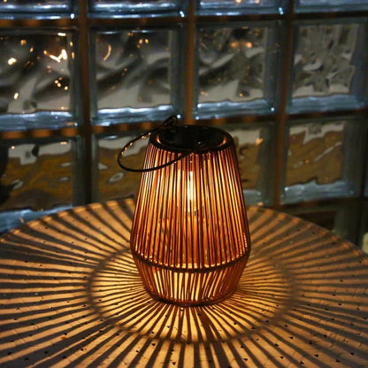 Solar Lantern Rattan Style Automatic Twilight Sensor Weatherproof