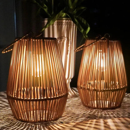 Solar Lantern Rattan Style Automatic Twilight Sensor Weatherproof