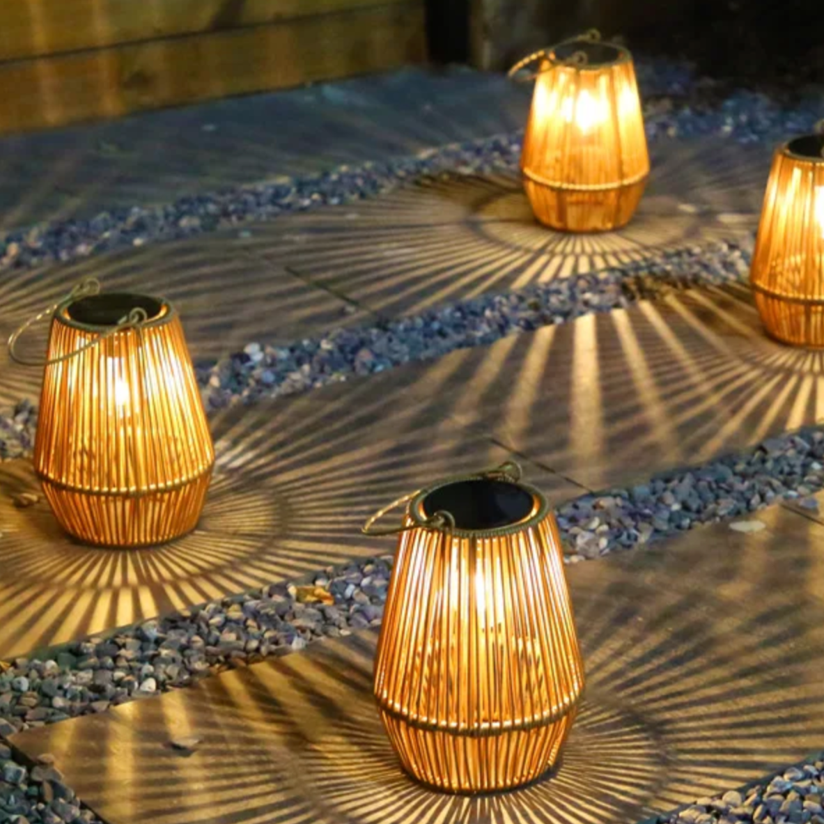Solar Lantern Rattan Style Automatic Twilight Sensor Weatherproof