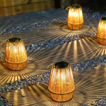 Solar Lantern Rattan Style Automatic Twilight Sensor Weatherproof