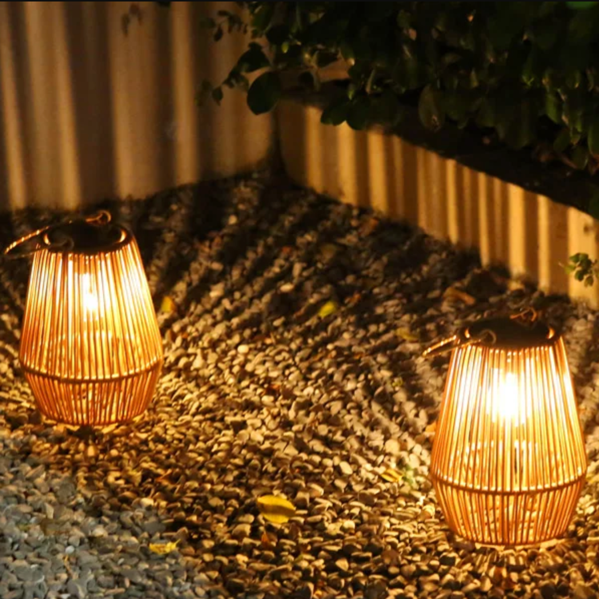 Solar Lantern Rattan Style Automatic Twilight Sensor Weatherproof