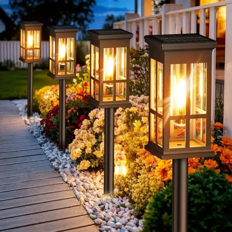 Solar Pathway Lights Filament LED Lantern Set of 2