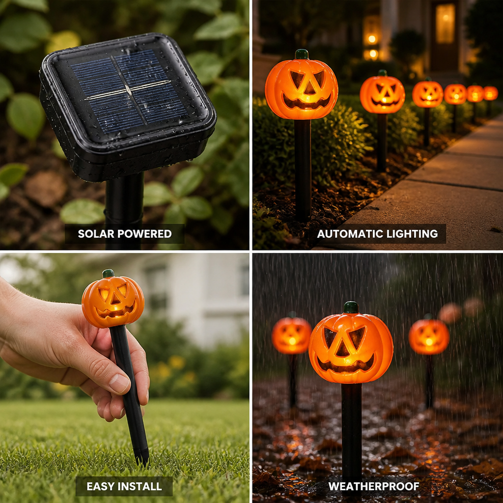 Solar-Powered Weatherproof Pumpkin Pathway Lights (Set of 5)