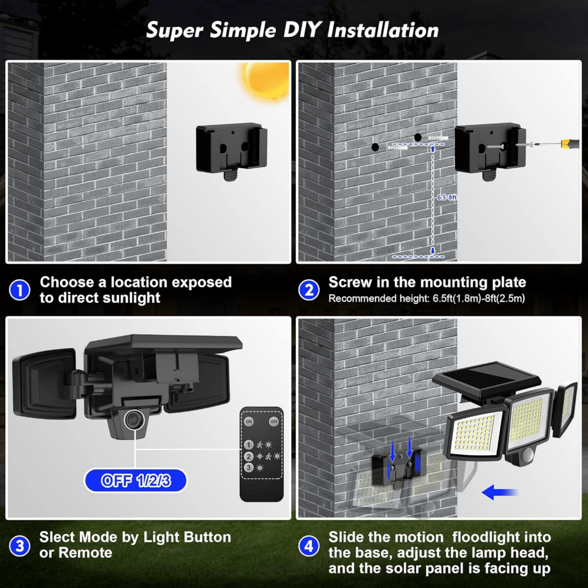 Solar Security Light Triple-Head Motion Sensor 2500 Lumens