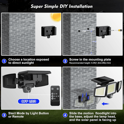Solar Security Light Triple-Head Motion Sensor 2500 Lumens