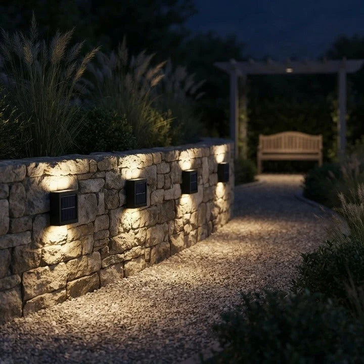 Solar Wall Lights Warm White Aluminum Set of 4
