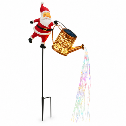 Solar Watering Can Light Metal Santa & LED Cascade