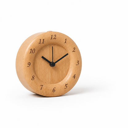 Solid Beech Wood Alarm Clock (Silent Quartz Movement with Snooze)
