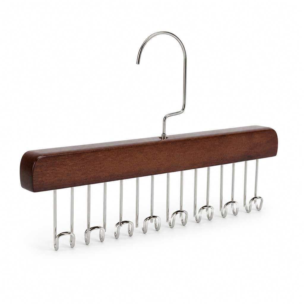 Space-Saving Hardwood & Stainless Steel Belt & Accessory Hanger