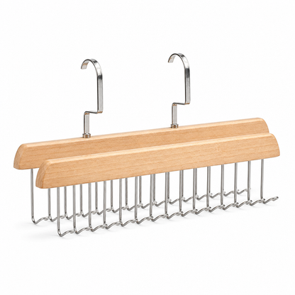 Space-Saving Hardwood & Stainless Steel Belt & Accessory Hanger