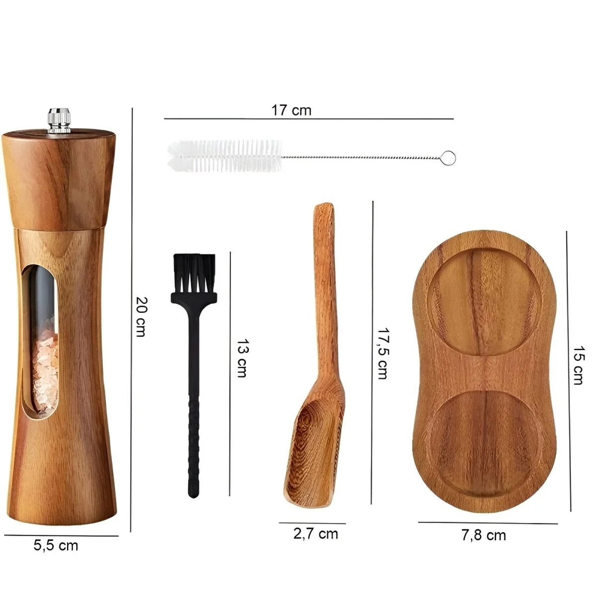 Spice Grinder Adjustable Grind Wood Body Clear Window