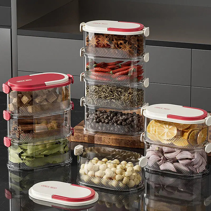 Spice Rack Stackable Clear Layers & Airtight Lids