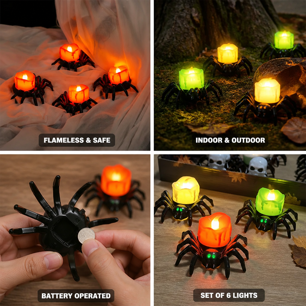 Spider Lights Flameless Battery-Powered Warm Flickering Set of 6