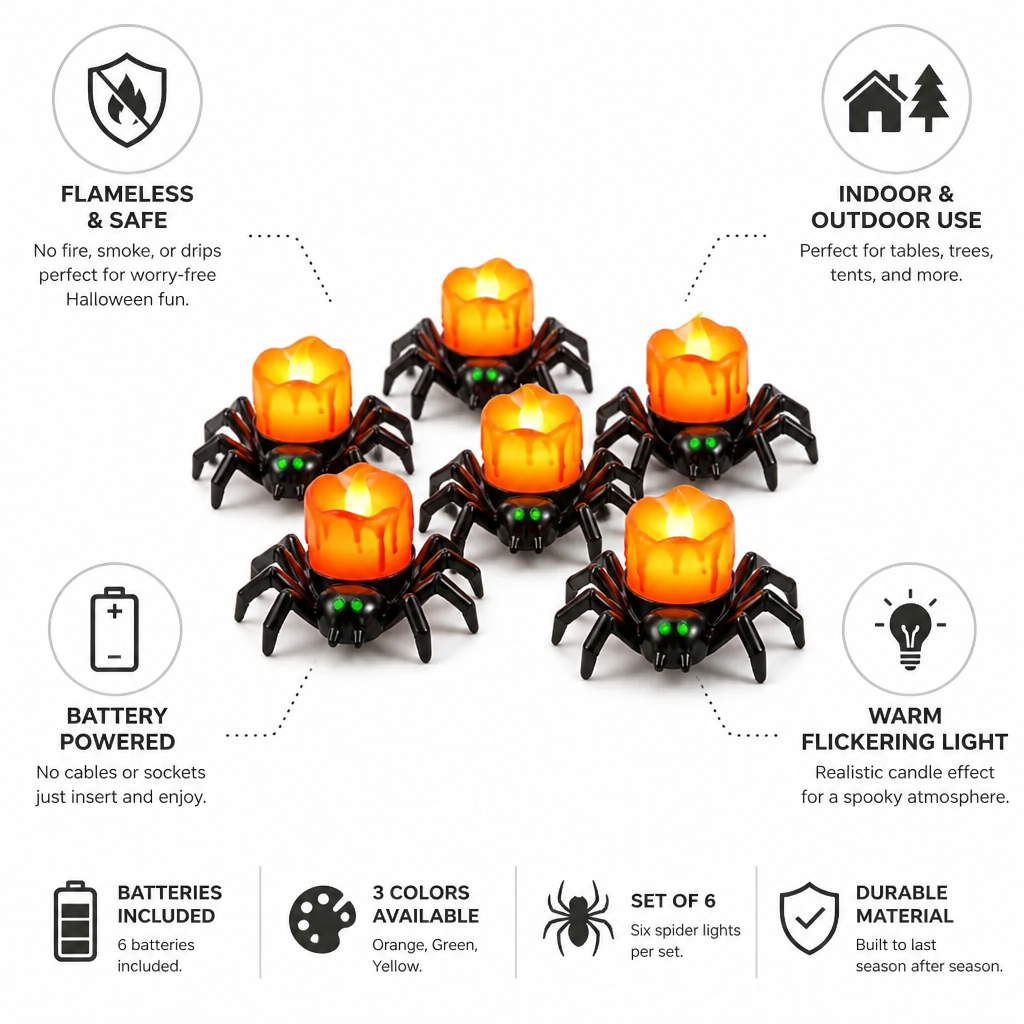 Spider Lights Flameless Battery-Powered Warm Flickering Set of 6