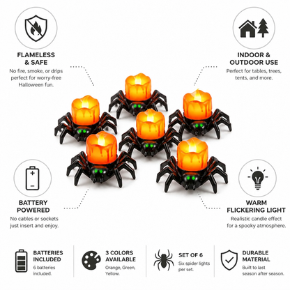 Spider Lights Flameless Battery-Powered Warm Flickering Set of 6