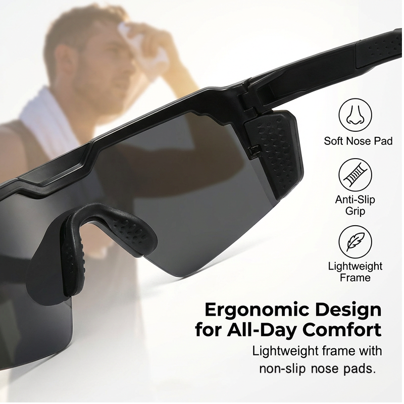 Sports Sunglasses UV400 Mirrored Non-Slip Grip