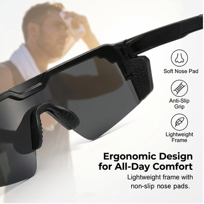 Sports Sunglasses UV400 Mirrored Non-Slip Grip