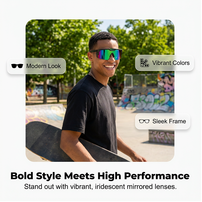 Sports Sunglasses UV400 Mirrored Non-Slip Grip