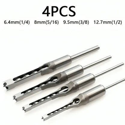 Square Mortise Drill Bit Set CNC-Milled Carbon Steel