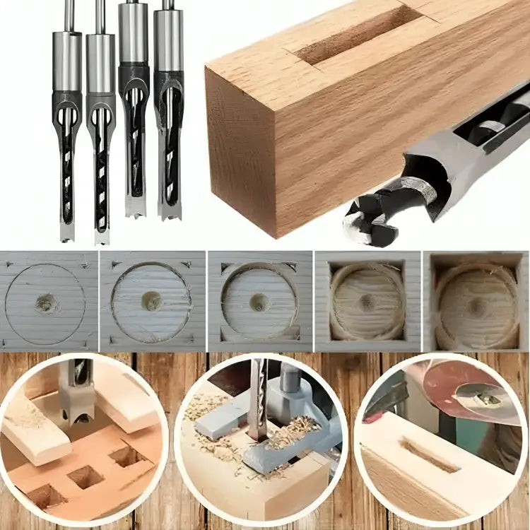 Square Mortise Drill Bit Set CNC-Milled Carbon Steel