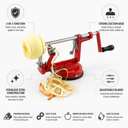 Stainless Steel 3-In-1 Suction-Base Apple Peeler, Corer & Slicer